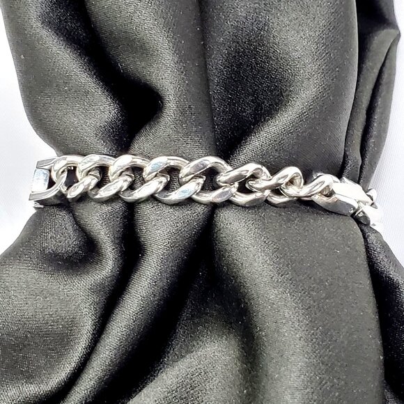 Mens Christian Blessed Cross Bracelet Engraved Stainless Steel Cuban Chain 8.25" - Picture 3 of 7